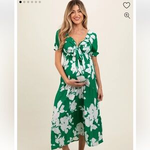 Pinkblush Green Floral Smocked Knotted Top Maternity Maxi Dress